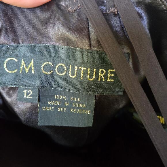 CM Couture Womens Chocolate Brown Semi-sheer 100% Silk Tiered Formal Gown 12 - Picture 8 of 12